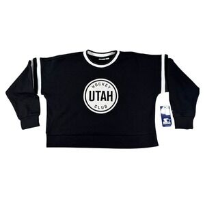 NHL Utah Mammoth Starter Black Rally Fleece Cropped Crewneck Women Size Medium